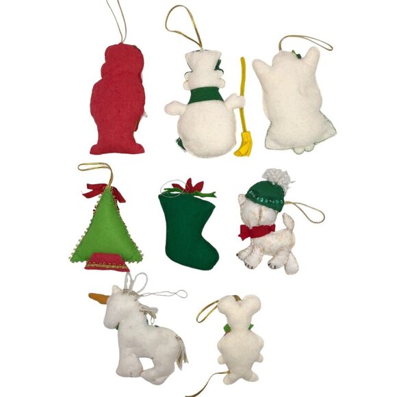 VTG Handmade Christmas Ornaments Felt Sequins Beaded Finished Unicorn Cat Mouse - Picture 5 of 7